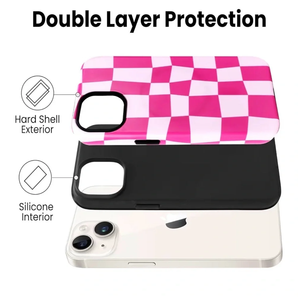 iPhone 15 Pink Checkered Phone Case